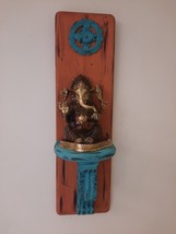 Vintage Gallery Brass Idol Lord Ganesh Wood Wall Art Religioso Good Lucky Charm - £250.29 GBP