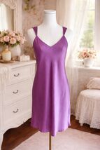 August Silk Intimates Vintage 100% Silk Nightgown Slip Dress Purple Roma... - $30.40