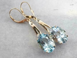 14k Yellow Gold Plated Silver 3Ct Oval Simulated Blue Topaz Drop/Dangle Earrings - £89.95 GBP