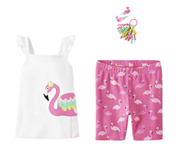 NWT Gymboree Girls Size 6 Flamingo Shorts Tank Hair Clips Curlies NEW - $25.99