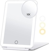 Rechargeable Makeup Mirror 3 Color Lighting 80 LEDs w a 10X Magnifyer Mirror NEW - £22.37 GBP