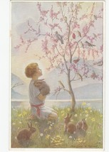 Vintage Postcard Child With Bunny Rabbit Margaret W. Tarrant Morning Carol - £7.11 GBP