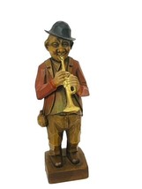 Wood Carved Figurine Jazz Band Gift Germany Bar Vtg Black Forest Trumpet Horn - £39.52 GBP