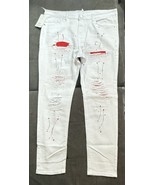 Men’s Distressed White Jeans Red Paint Splatter Size 36 Y2K Streetwear R... - $39.99