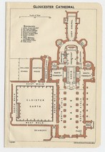 1924 Original Vintage Plan Of Gloucester Cathedral / England - $24.22