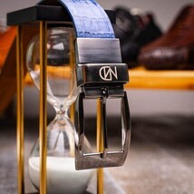 Riccardo Genuine Exotic Caiman Belly Belt Blue Jeans image 5