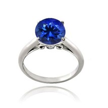 2.25CT Corte Redondo Azul Imitación Zafiro Anillo Solitario 14K Oro Blanco Baño - $41.11