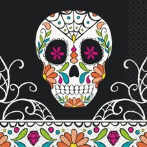 Skull Day of the Dead 24 Ct Beverage Napkins Halloween - £2.84 GBP