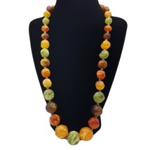 Vtg Kramer Lucite Necklace Graduated Chunky Earth Tone Marbled Colored Beads  - £18.65 GBP