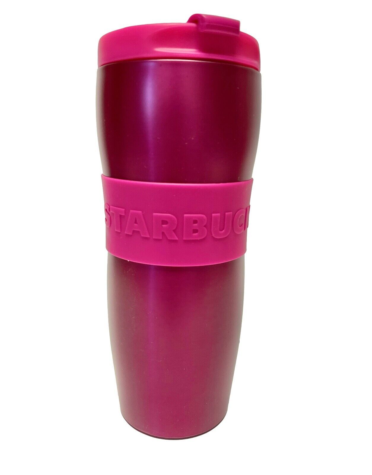Starbucks Pink Fuchsia Lucy Logo Curvy Stainless Steel Tumbler 12 OZ Thermos Cup - £53.53 GBP