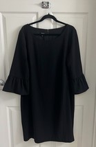 Talbots Sheath Dress Sz 18 Black 3/4 Bell Sleeve Solid Cocktail - $50.69
