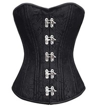 Womens Black Corset Brocade Spiral Steel Boned Goth Halloween Costume Overbust - £48.24 GBP