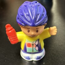 Fisher Price Little People Bicycle Rider Bike Purple Helmet Water Bottle - £7.73 GBP