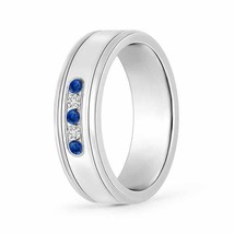 ANGARA Round Blue Sapphire and Diamond Five Stone Wedding Band in 14K Solid Gold - £1,185.40 GBP