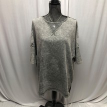 Washed Gray Oversized Top Womens Size 2XL Exposed Seam Drop Shoulder Tun... - $31.36