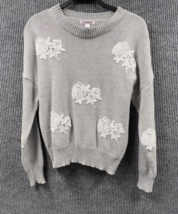 Say What Sweater Womens Large Grey White Lace Flower Design Long Sleeve ... - £18.09 GBP
