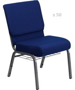 50x Navy Blue 21&#39;&#39; Wide Stack Church Chairs Silver Frame Book Rack 4” Se... - $6,007.36 CAD+