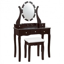 10 Dimmable Lights Vanity Table Set with Lighted Mirror and Cushioned Stool-Coff - £163.17 GBP