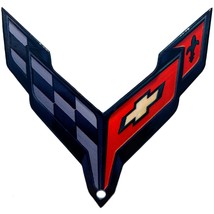 C8 Corvette BLACK Crossed Flag Metal Magnet Emblem Art 4.5&quot; x 4.5&quot; Cross... - £15.70 GBP