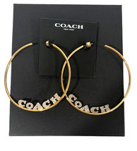 Coach Large 3&quot; Earrings with Sparkling Coach Around Edge NEW - $48.02