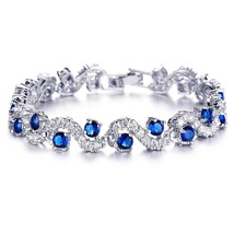 Fashion Royal Blue Crystal CZ Silver Plated Stylish Bracelet Gift for Girls Wome - £19.77 GBP