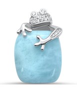 Sterling Silver Natural Larimar &amp; Cubic Zirconia Frog Pendant - $60.99