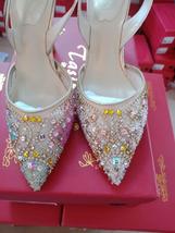 Bling Bling Women Pumps High Thin Heels Pointed Toe Crystal Beaded Sexy Bridal W - £115.26 GBP