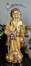 Standing Santa Muerte Holding Scythe and Scales of Justice in Gold Robe Statue - £35.16 GBP