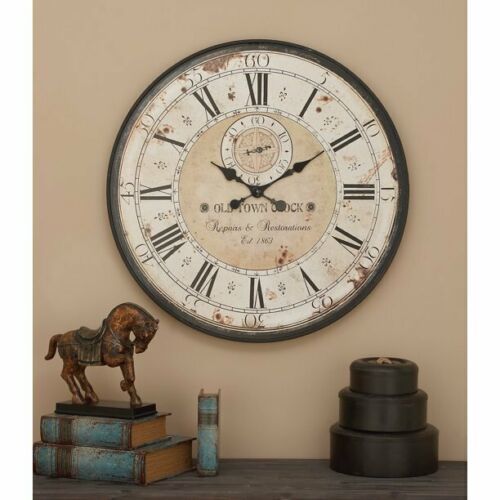 Large Vintage Wall Clock Rustic Antique Style Oversized Distressed Face New - $114.44