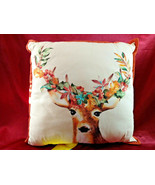 Deer Throw Pillow Leaves on antlers Art Square Cushion Cover 14 Inches s... - £13.31 GBP