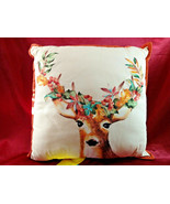 Deer Throw Pillow Leaves on antlers Art Square Cushion Cover 14 Inches s... - £12.78 GBP