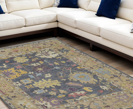 9' X 13' Gold Blue and Purple Wool Oriental Hand Knotted Area Rug With Fringe - $77,607.56 MXN