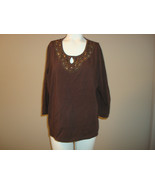 TanJay Top 3/4 Sleeve Brown with Bling Solid EUC - £14.06 GBP