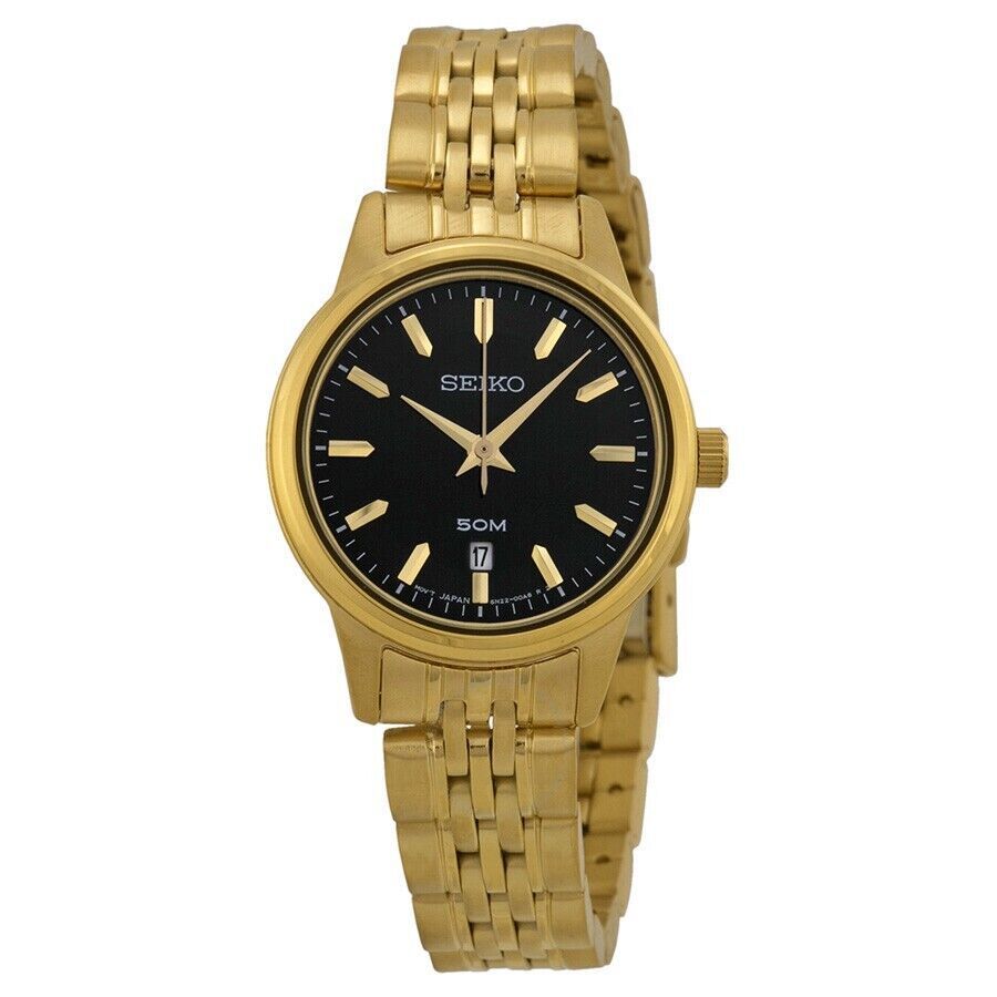 Primary image for NEW* Seiko Womens SUR886 Black Dial Gold-tone Wrist Watch MSRP $250!