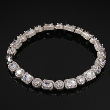 Baguette Crystal Bracelet Tennis Chain Iced Out Bust Down Jewelry CZ Rap Bling - £28.05 GBP