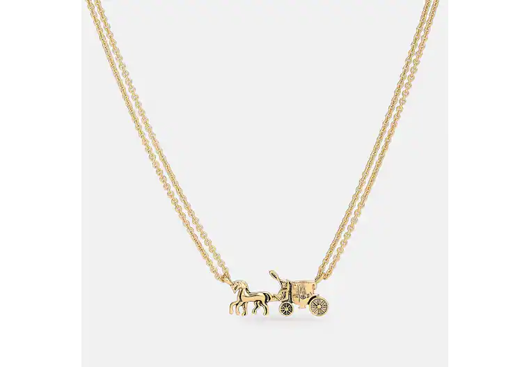 Coach Necklace Goldtone Horse and Carriage Double Chain Adjustable - £89.62 GBP