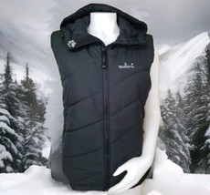 Jack Wolfskin Puffer Vest Womens L Black Hooded Sleeveless Jacket Microg... - $40.30