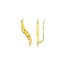 14k Yellow Gold 0.88&quot; Length x 0.25&quot; Width Textured Leaf Climber Earrings - £141.51 GBP