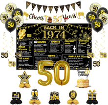 50Th Birthday Party Decorations for Men Women, Black Gold Back in 1974 Banner, G - £28.74 GBP