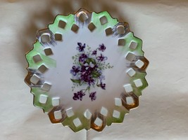Vintage Lefton China Dish with Hand Painted Violets and Lattice Edges - £7.76 GBP