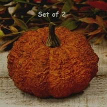 Set Of 2 Hallows Pumpkin Orange Halloween Harvest Fall 3&quot;WX3.5&quot; T Rustic #SPG98 - £17.58 GBP