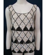 Vintage BEADED TOP Fringe Sequins 50s 60s Cropped WIGGLE Sleeveless Large - $75.58 CAD