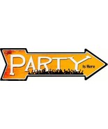 The Party Is Here Novelty Metal Arrow Sign 17&quot; x 5&quot; Wall Decor - £9.55 GBP