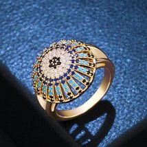 FA Turkish Blue Round  Ring for Women Man Big Eye Ring CZ Zircon Eye Ring Hamsa  - £17.90 GBP