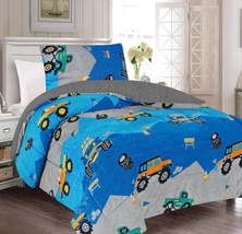 TRUCK CARS TEENS KIDS BOYS BLANKET WITH SHERPA 3 PCS SOFTY AND WARM TWIN... - £41.44 GBP