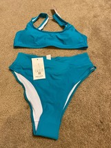 Halara Solid Teal Tank Top High Cut Thong Bikini Set Swimsuit NWT size M... - £21.96 GBP