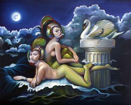Atlantis sea moon night mermaids ocean ceramic tile mural backsplash 4.25&quot; tiles - £73.97 GBP+
