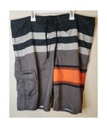 ONeill Board Shorts Size 38 Striped Gray Orange Quick Dry Pocket Surf Sw... - $19.22 CAD