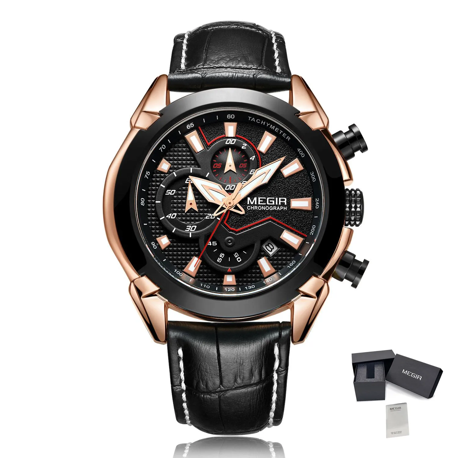 Sport Chronograph Men&#39;s Quartz Wristwatch Waterproof Male Clock Calendar Luminou - £22.39 GBP