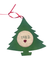 Vintage 1982 Christmas Ornament Handmade Sampler Embroidered Tree Heart - £22.30 GBP